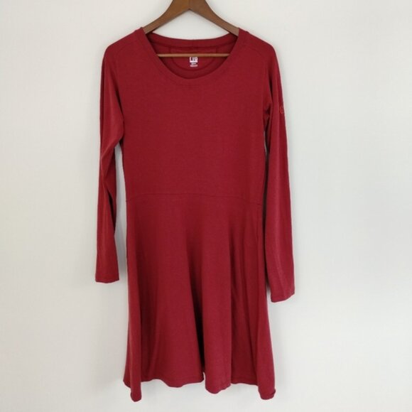 FIG Safari Travel Dress Large Red Bamboo Blend Long Sleeve Comfy Fitted - Picture 1 of 8